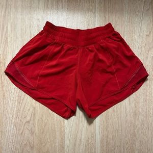 Red lululemon hotty hot shorts